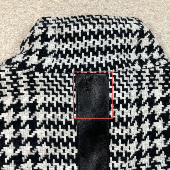 Lena Gabrielle Womens Sz 10 Houndstooth Faux Leather Trim Zip Jacket Black White - Picture 13 of 13